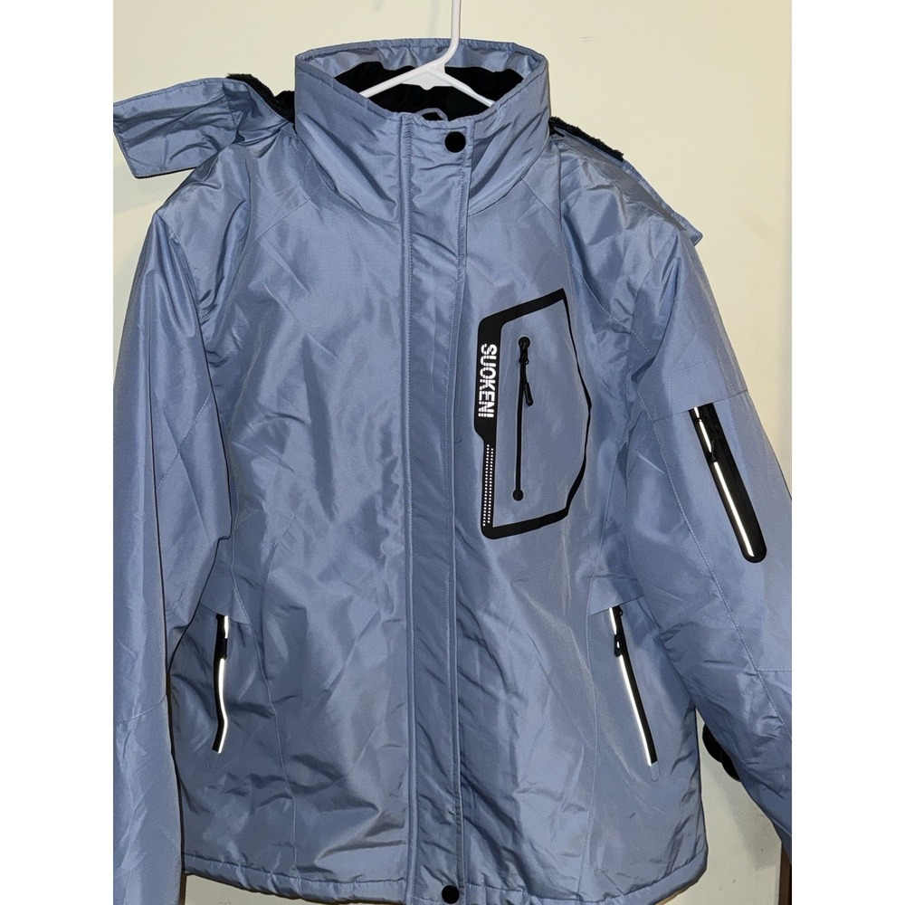 Suokeni Women's pink waterproof ski jacket with a removable hood. size XL